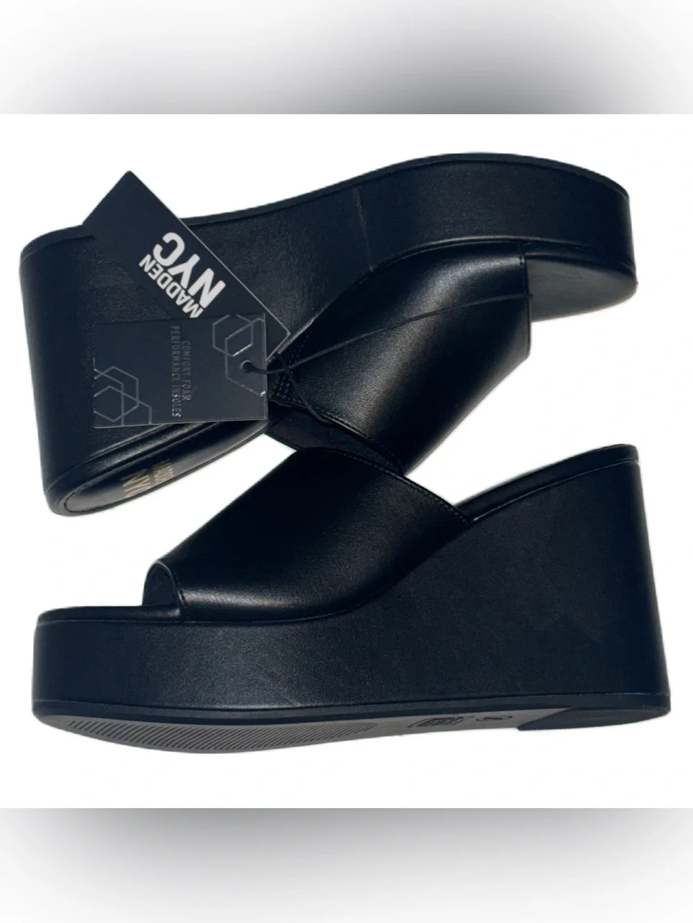 Madden NYC Black Platform Boho Wedge Slide on Sandals - Women's 10